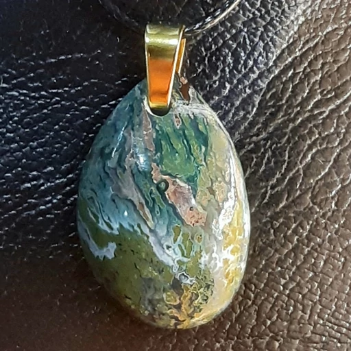 گردنبند عقیق خزه (Moss Agate) کد 17